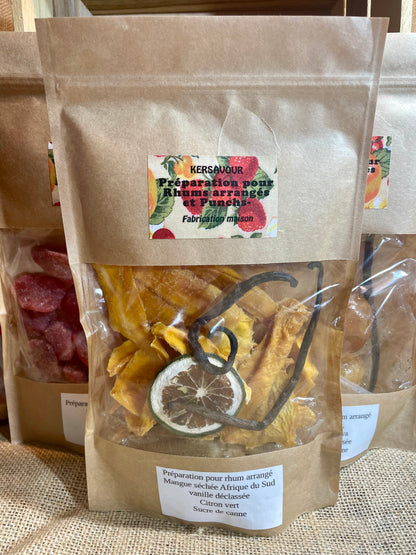 Rhum arrangé mangue citron vert vanille baïe de Timut – Sachet de préparation artisanale
