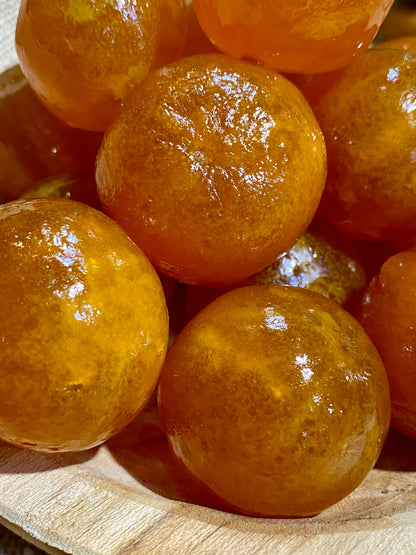 Clémentines confites entières Corse, fruits confits moelleux, sucrés et parfumés, parfaits pour pâtisserie, desserts glacés, cocktails ou décoration culinaire