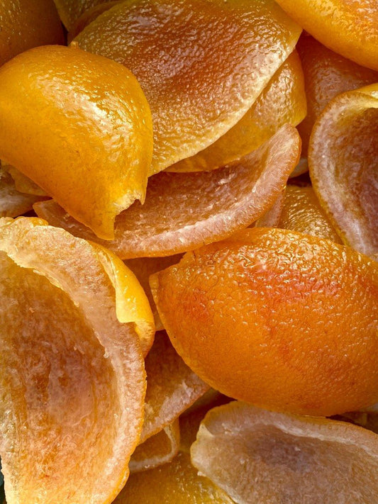 Quartiers d'écorces d'orange confites pour pâtisserie, desserts et cocktails gourmands