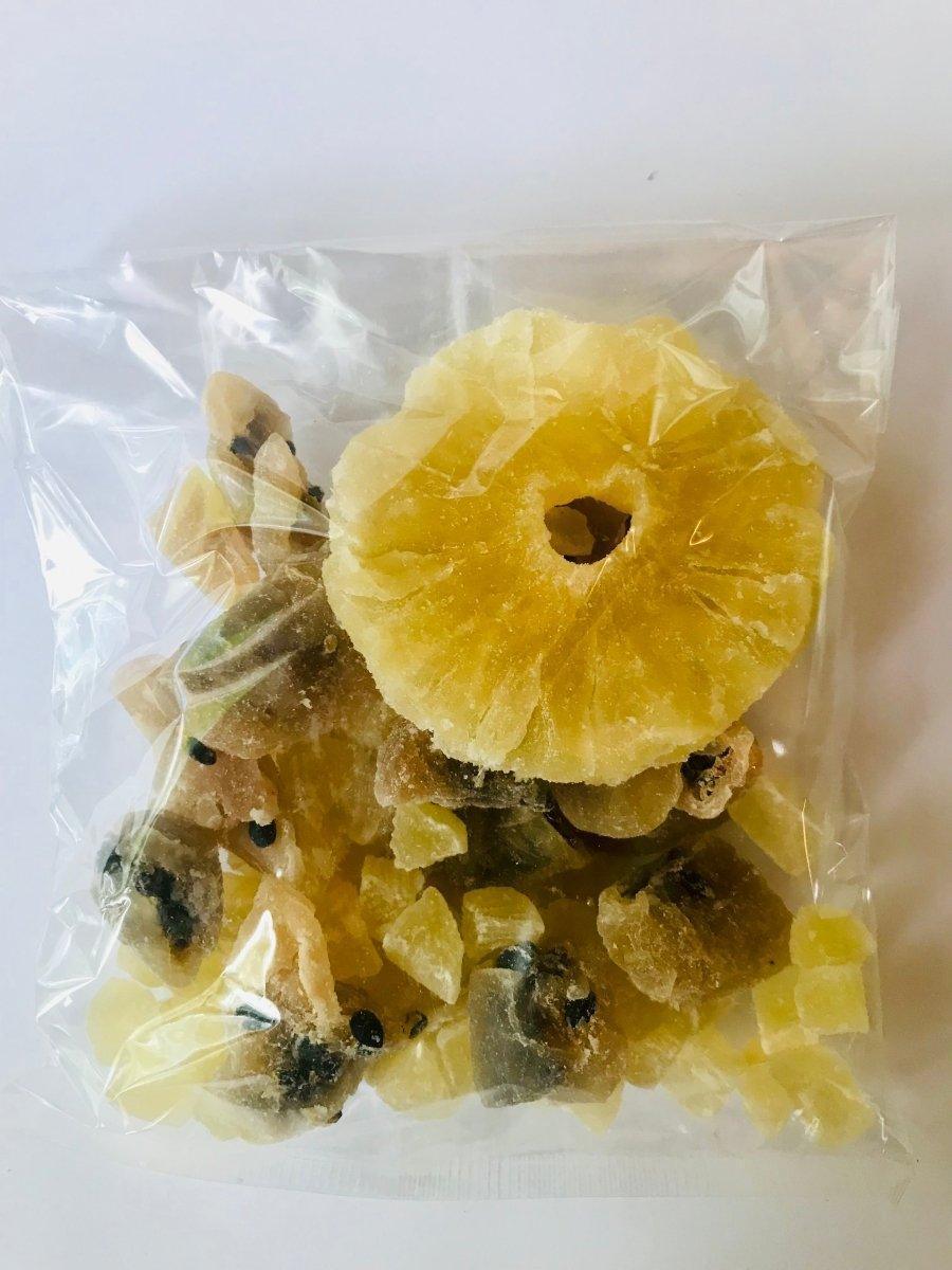 Sachet rhum arrangé Ananas passion, Ingrédients déshydratés pour rhum arrangé ananas passion maison avec ananas séché et fruit de la passion