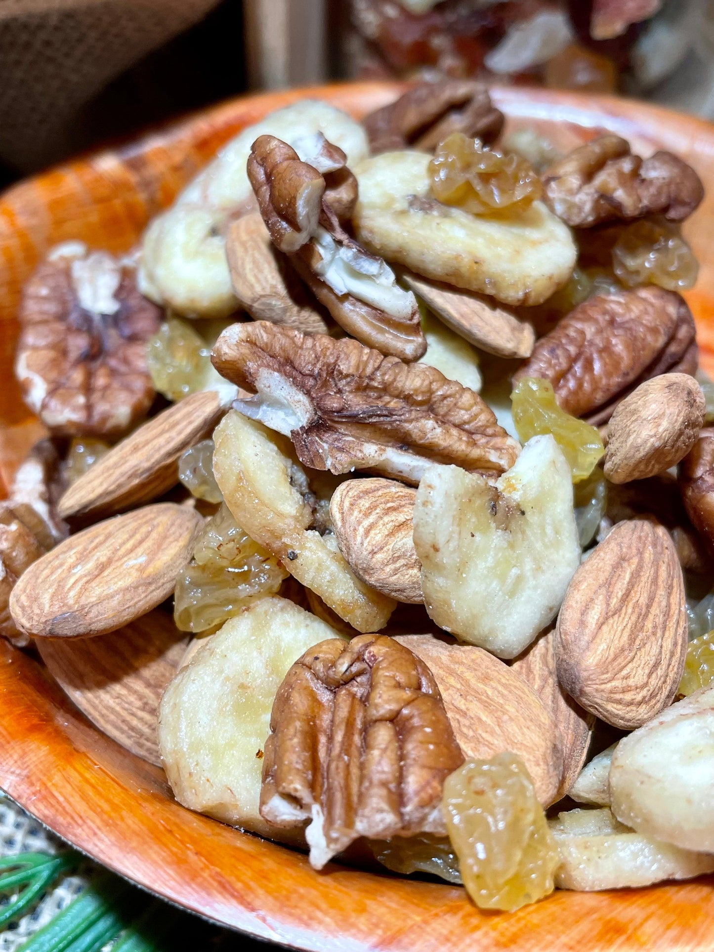 Mélange fruits secs apéritif – amande, pécan et banane chips naturels