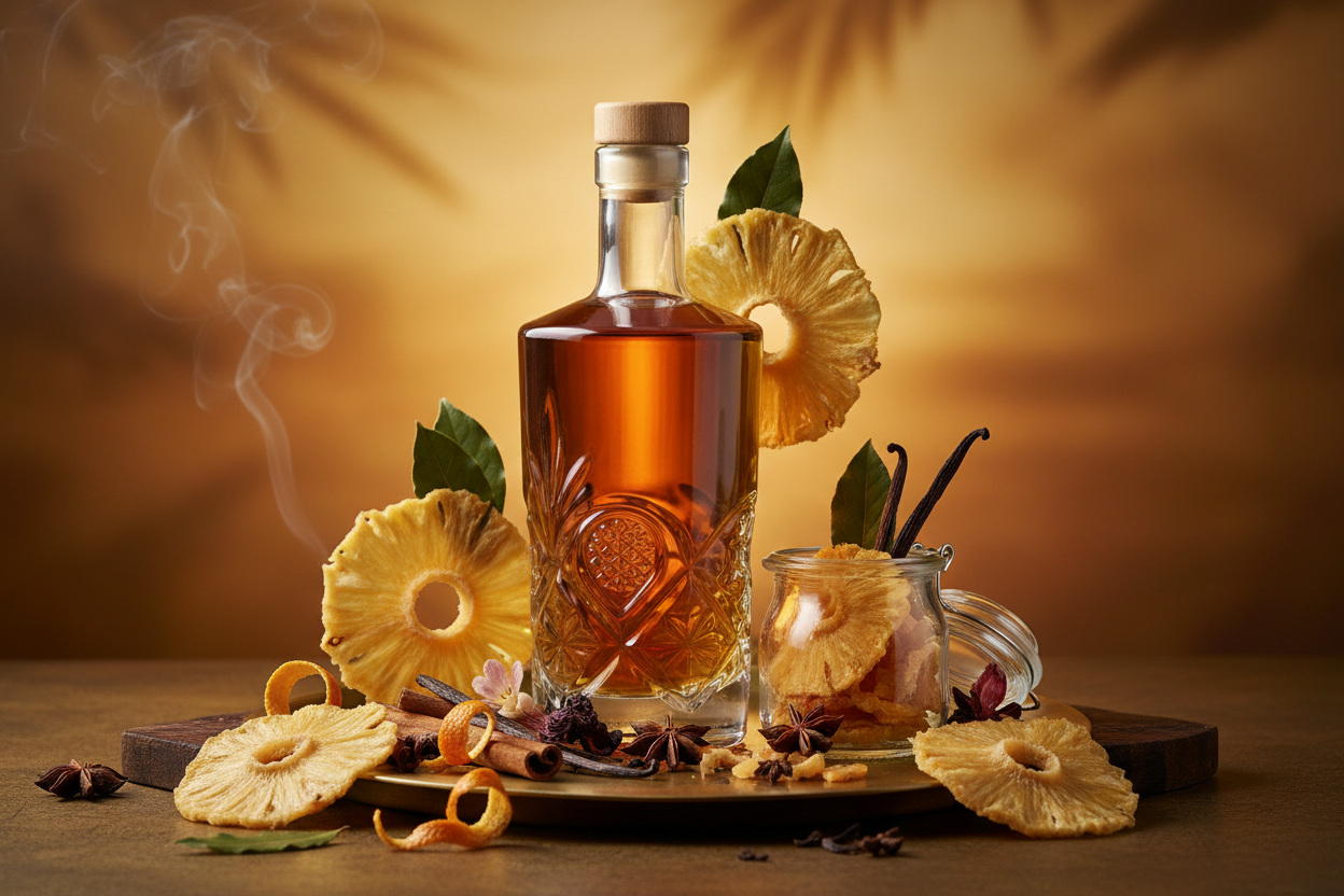 préparation d'un rhum arrangé avec ananas séché