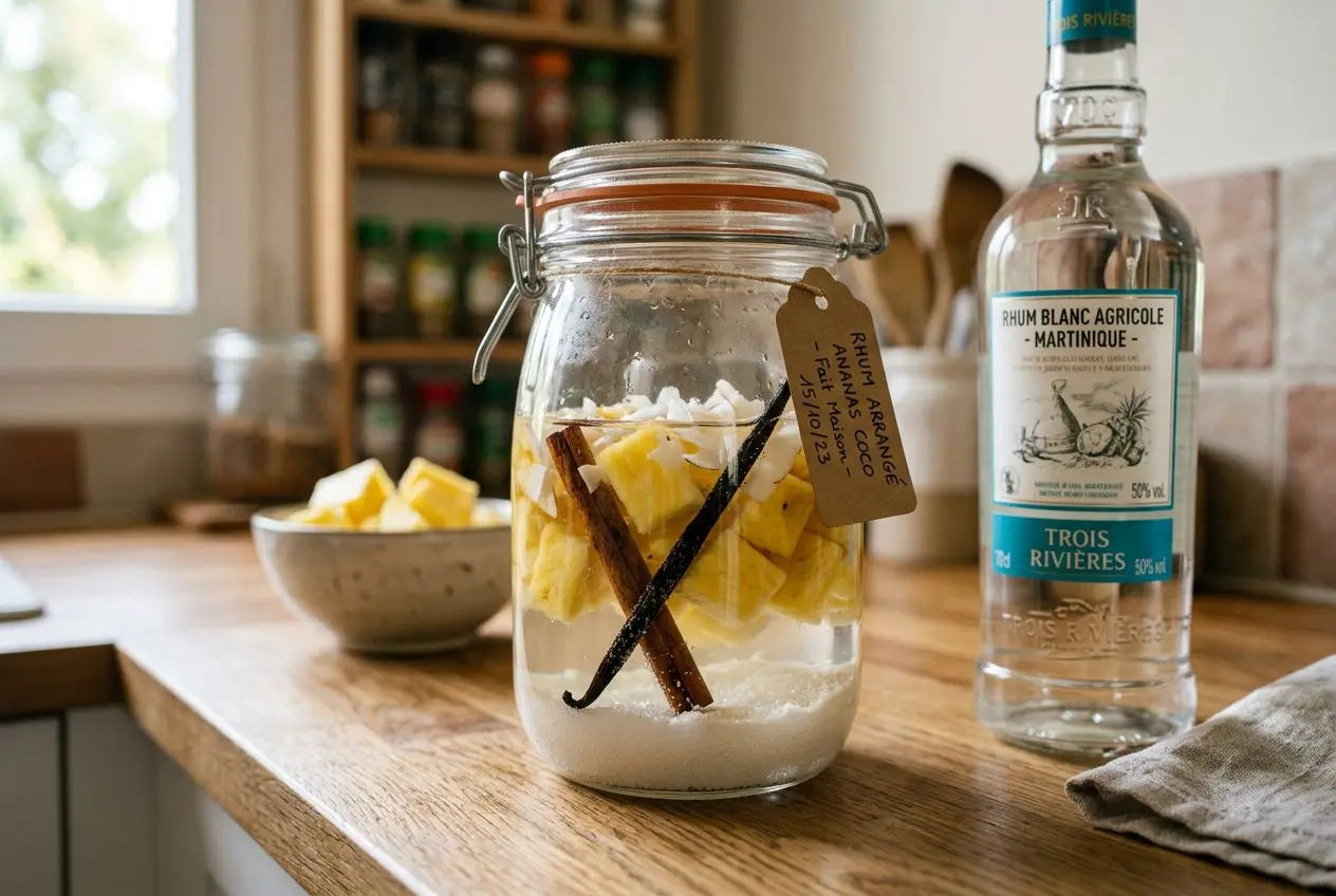 Rhum arrangé ananas coco en préparation