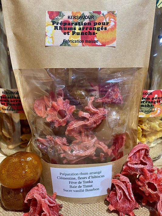 Paquet de préparation pour rhum arrangé Clémentine Hibiscus Décors & Âmes – sachet d’ingrédients fruités et floraux prêt à macérer dans du rhum blanc agricole pour boisson maison aromatiqu