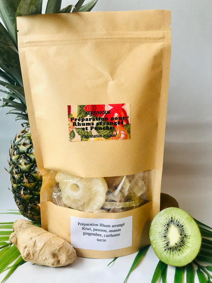 Sachet préparation rhum arrangé : ananas  kiwi  passion gingembre